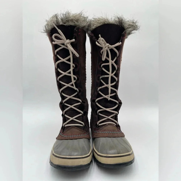 Sorel Cate the Great Tall Women’s Sz 7 Faux Fur Tusk Brown Leather Winter Boots - Picture 5 of 14